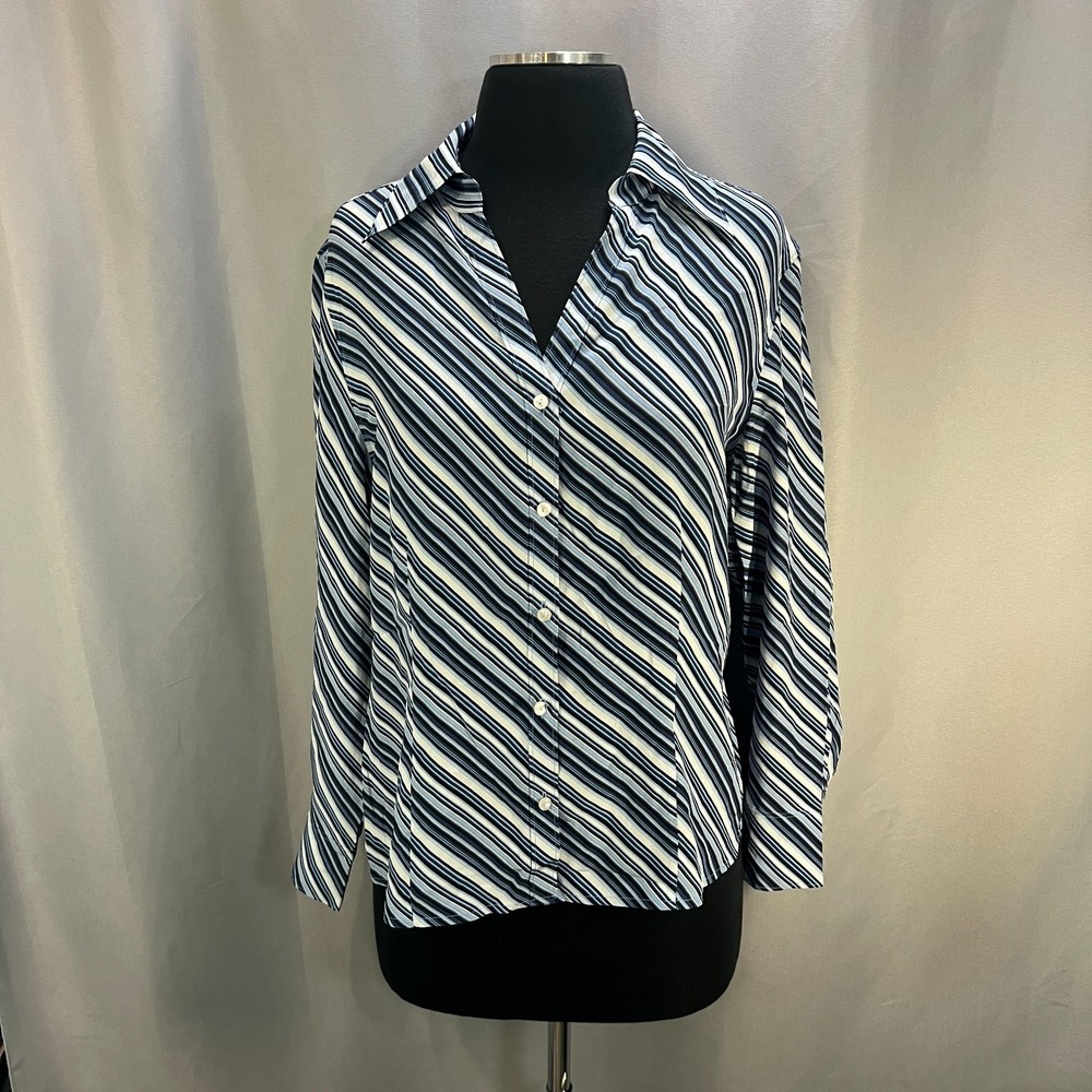 Classiques Entier Shirt Women 12 Petite Multicolor Striped Silk Button Up Formal